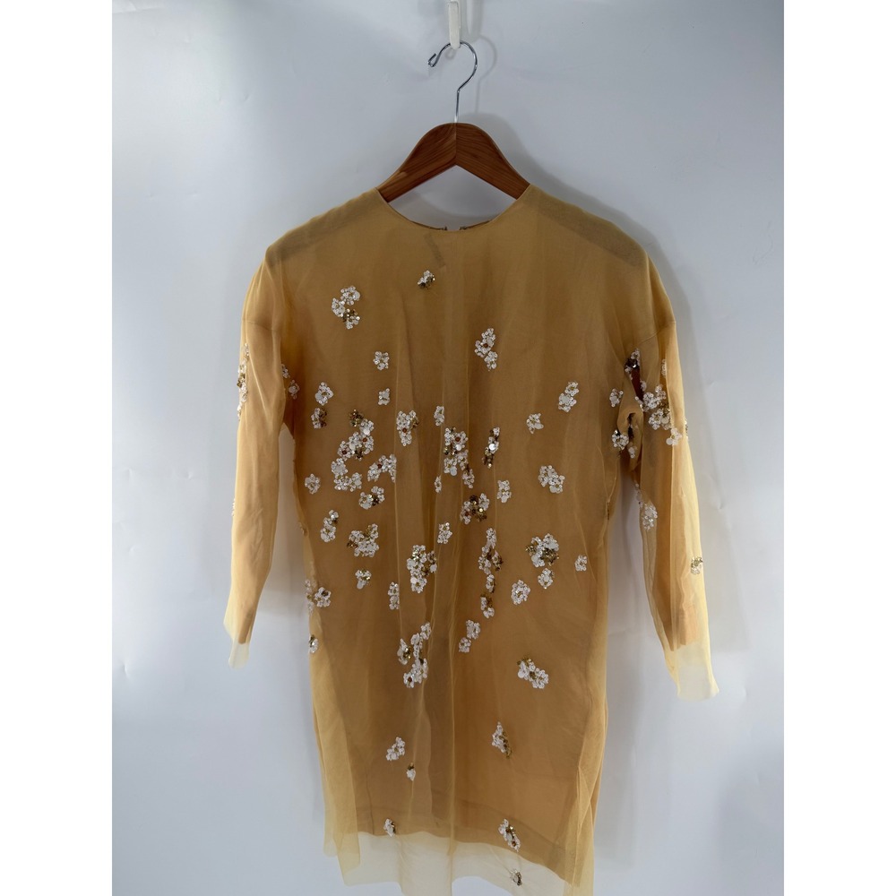 The 2nd Skin Co. Tan Sheer Mesh Sequin Floral Mini Dress NWT